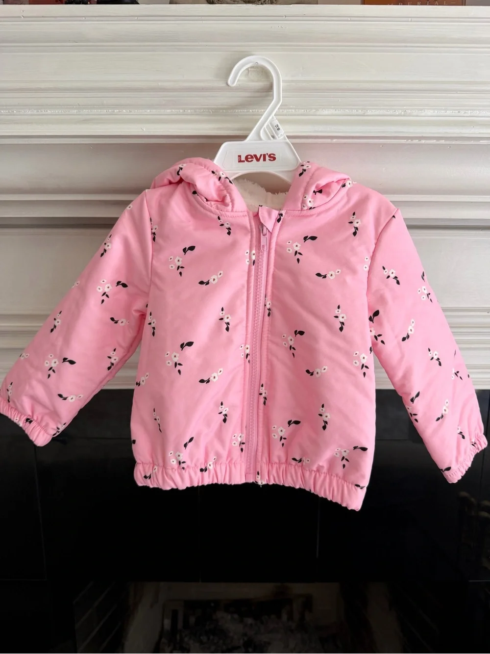 Pink Floral Teddy-Lined Jacket | 12–18M | Brand New | Cozy Hooded Coat